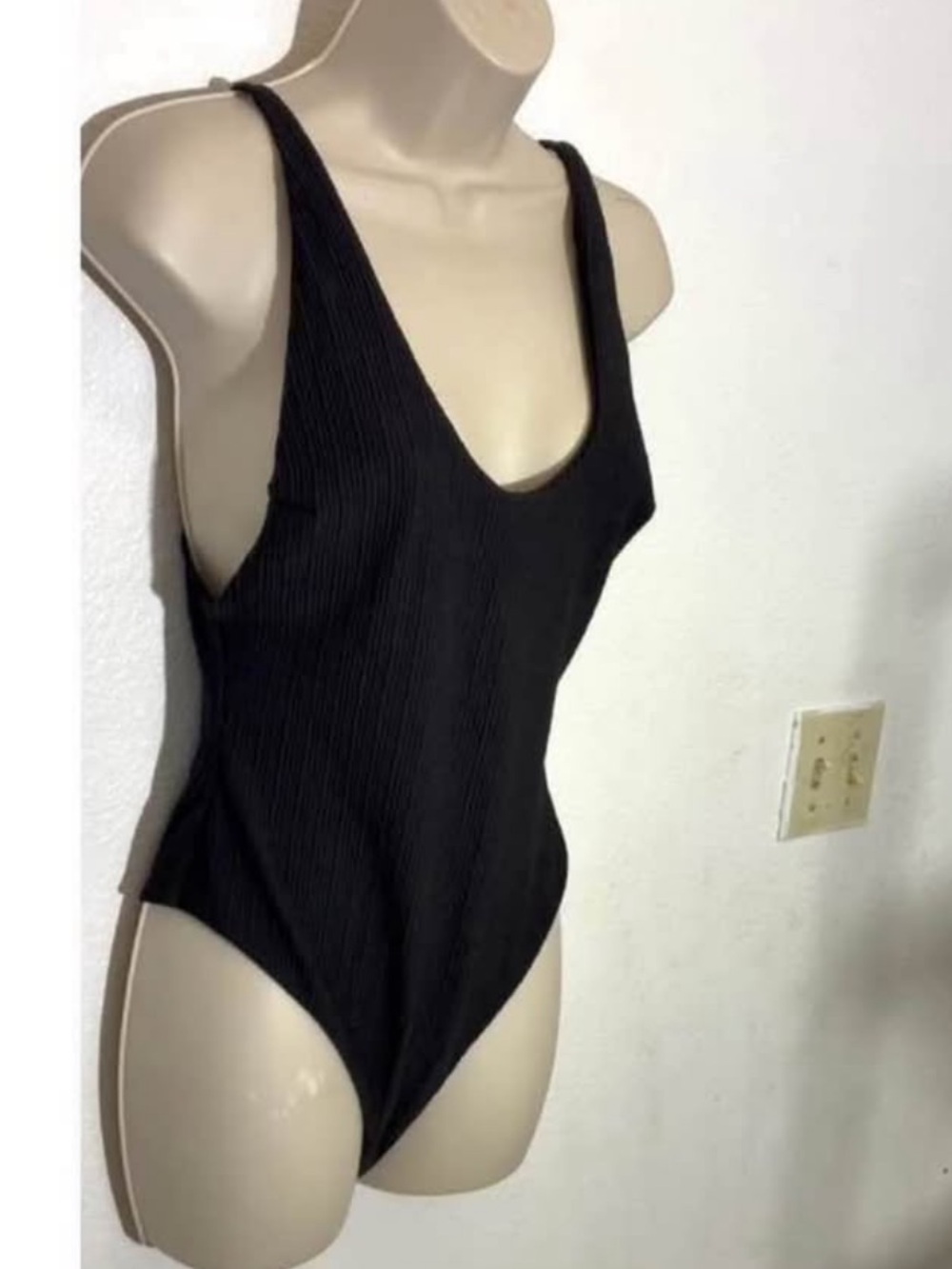 Black Ribbed Kids One-Piece Swimsuit Size Large